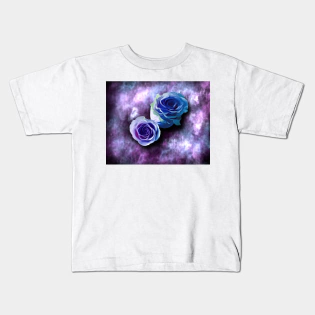 Purple and Blue Roses Kids T-Shirt by Kcinnik